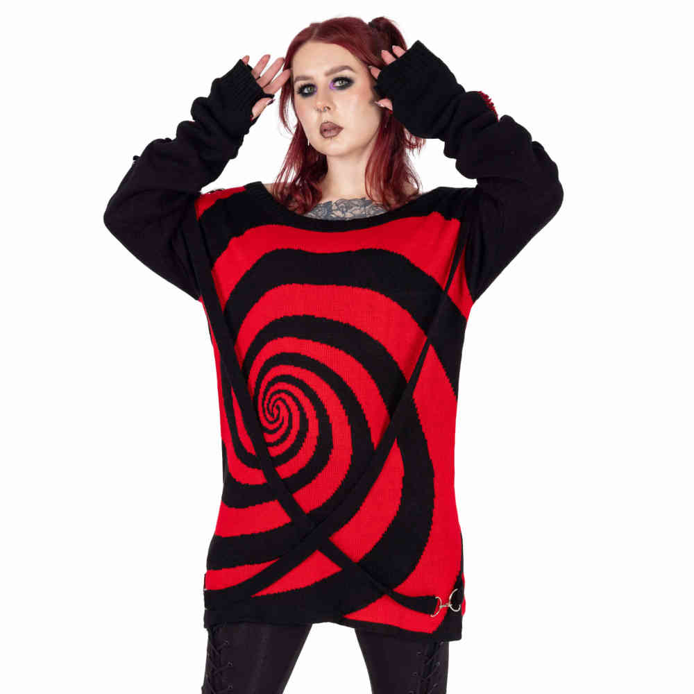 Poizen Industries - Spiral Gebreide trui - Zwart/Rood